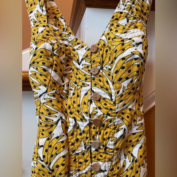 FARM RIO super cute linen/cotton lined dress; XS, wooden buttons, cross straps - Picture 3 of 15